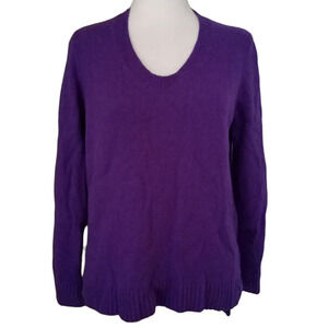 Eileen Fisher Jasmine Purple Yak Wool Blend Knit V Neck Sweater Size Small